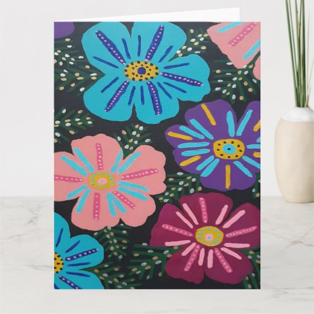 Tarjeta Flores grandes pasteles en negro (Anverso)