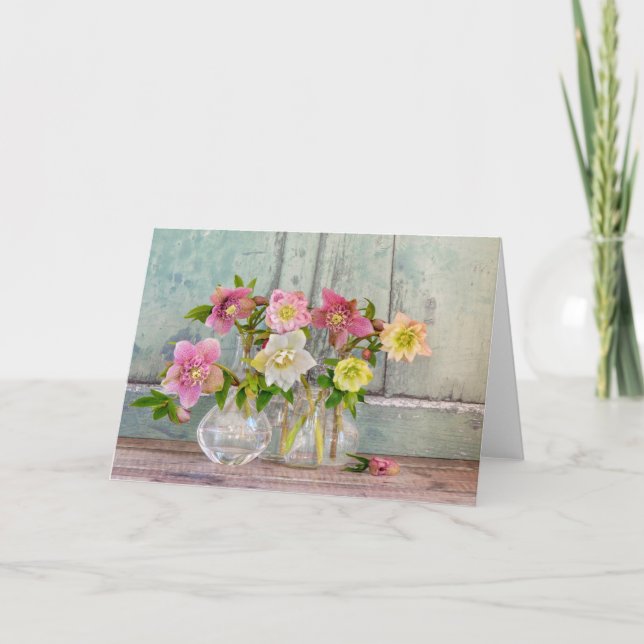 Tarjeta Flores | Hellebores en vasos (Anverso)
