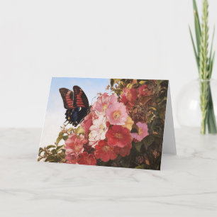 Tarjeta Flores impresionistas de mariposa y rosa
