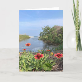 Tarjeta flores junto al mar (en blanco en el interior)