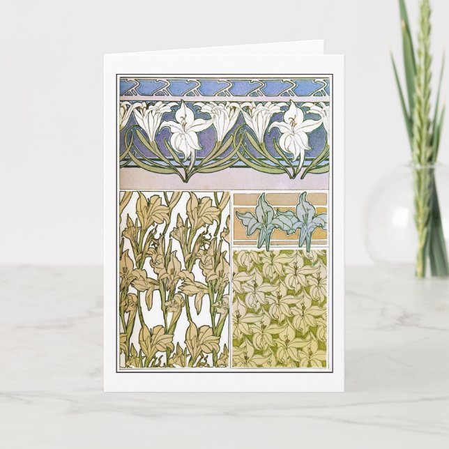 Tarjeta Flores Lily de estilo Art Nouveau, Mucha (Anverso)