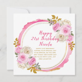 Tarjeta Flores lujosas rosa y doradas elegantes Cumpleaños