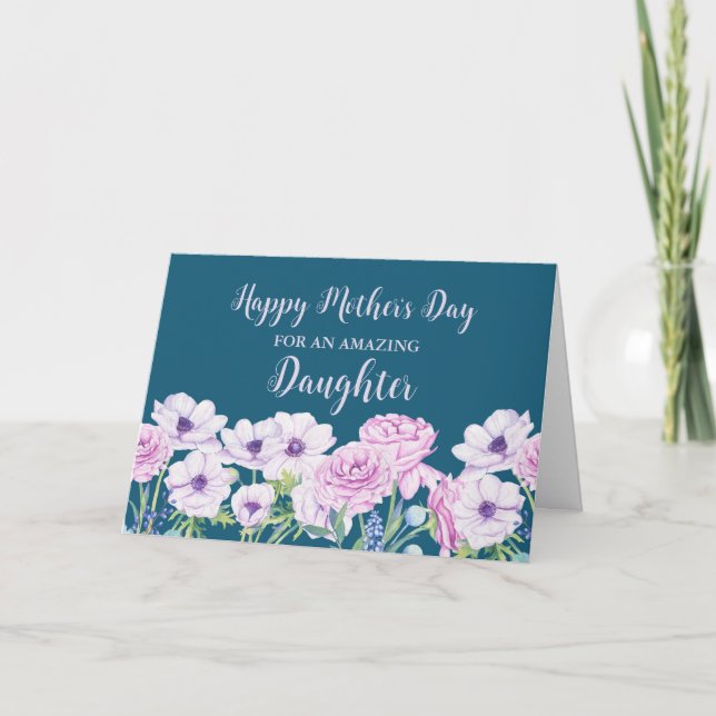 Tarjeta Flores moradas azules hieren feliz día de la madre (Anverso)