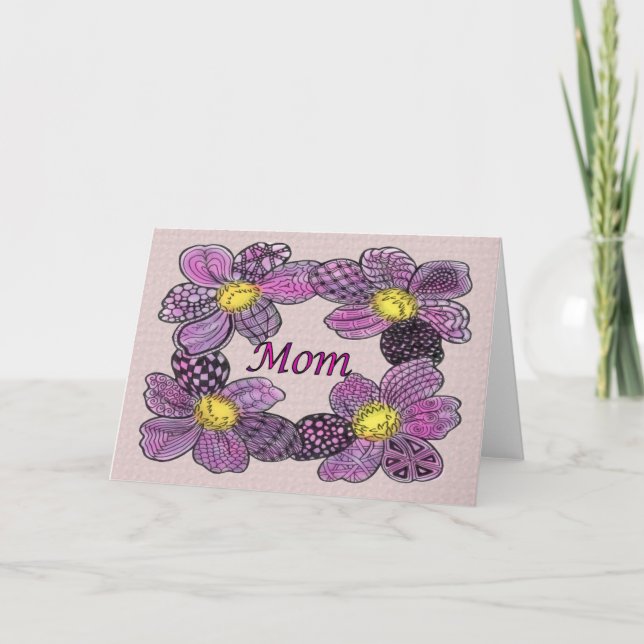 Tarjeta Flores moradas del Día de la Madre (Anverso)