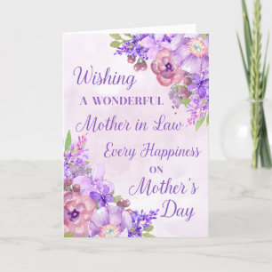 Tarjeta Flores moradas Día de la Madre en la ley