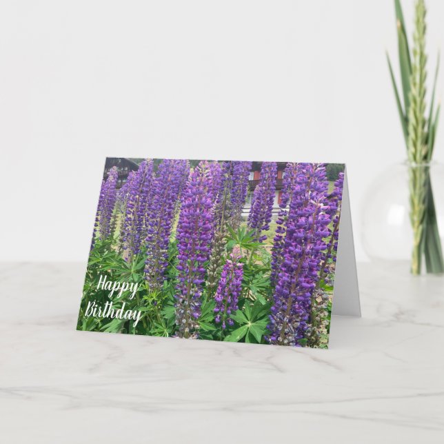 Tarjeta Flores Moradas Feliz Cumpleaños (Anverso)