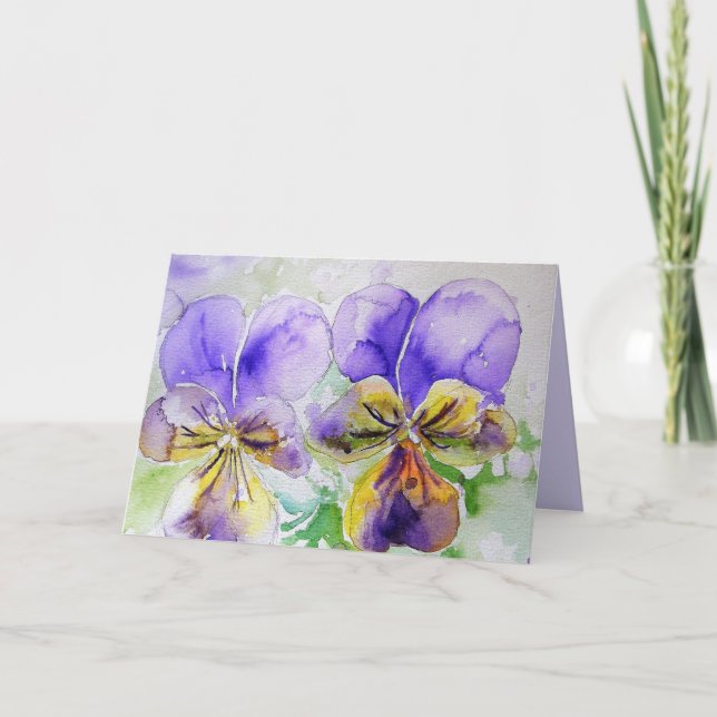 Tarjeta Flores moradas Flores Florales Viola Watercolor Ar (Anverso)