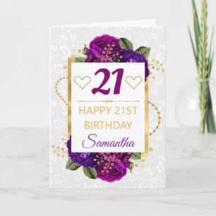 Tarjeta Flores Moradas Profundas y Cumpleaños de Hoja de O