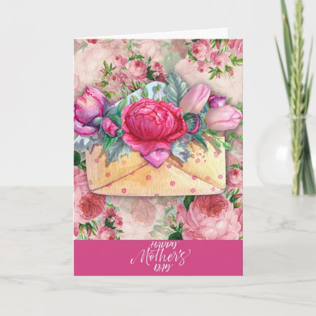 Tarjeta Flores moradas rosadas rosadas felices del Día de  (Anverso)