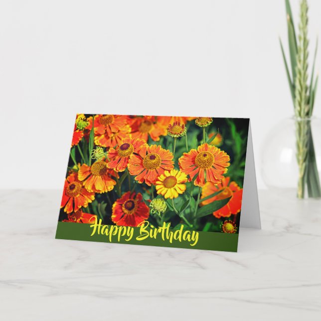 Tarjeta Flores Naranja de Achillea Feliz Cumpleaños (Anverso)