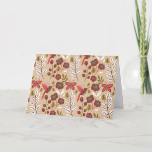 Tarjeta Flores, pájaros, mariposa, sin costuras florales