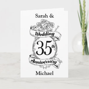 Tarjeta Flores para aniversario de bodas número 35 en negr