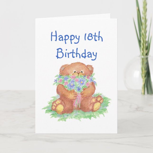 Tarjeta Flores para el cumpleaños 18, Oso Teddy (Anverso)
