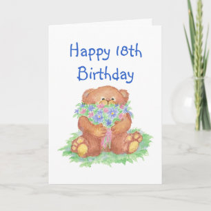 Tarjeta Flores para el cumpleaños 18, Oso Teddy