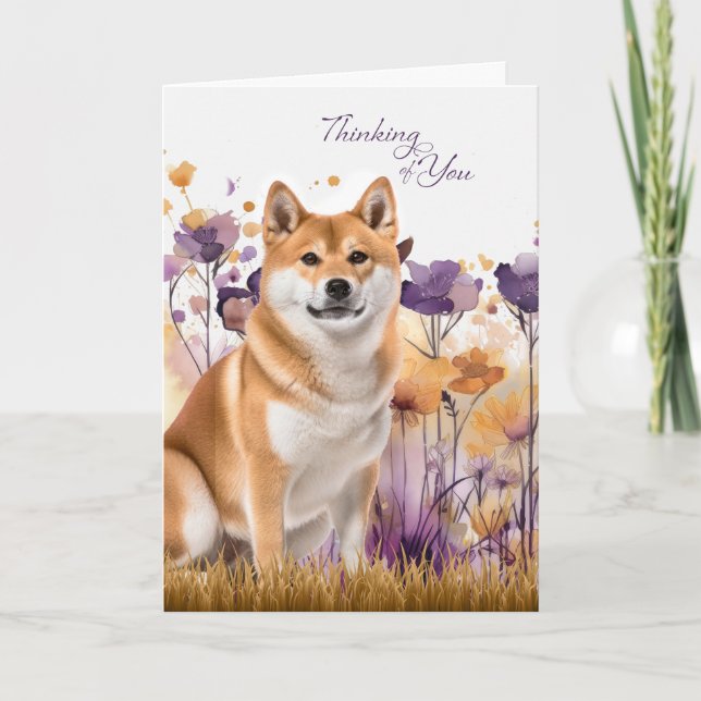 Tarjeta Flores para Perro Akita Pensando en Ti (Anverso)