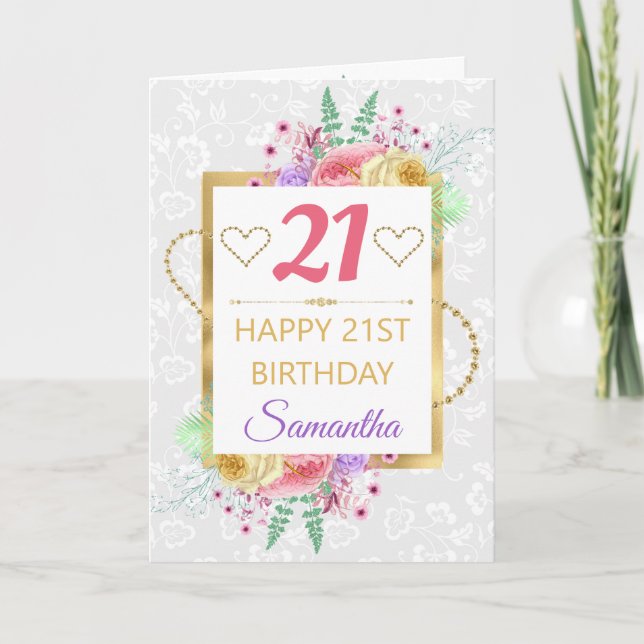 Tarjeta Flores Pasadas Preciosas y Cumpleaños de Lámina de (Anverso)
