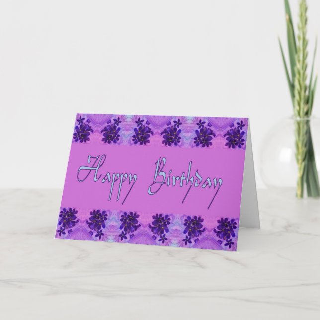 Tarjeta Flores púrpuras felices de cumpleaños (Anverso)