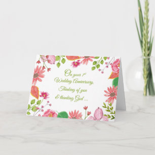 Tarjeta Flores religiosas para 1er aniversario de bodas
