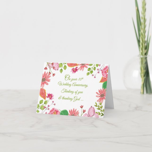 Tarjeta Flores religiosas para el 10º aniversario de bodas (Anverso)