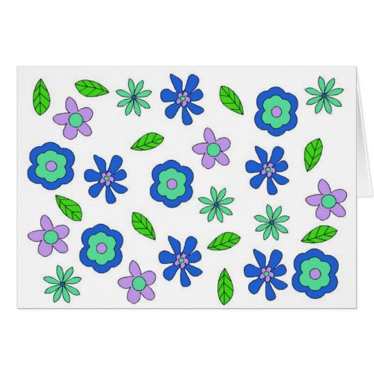 Tarjeta Flores retras de los años 70 del vintage azules
