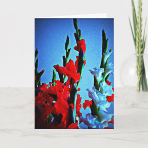 Tarjeta Flores rojas, blancas y azules