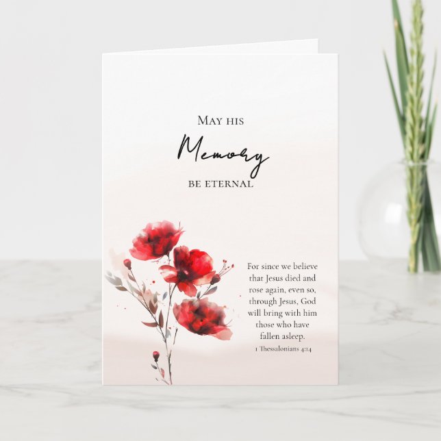 Tarjeta Flores Rojas Etéreas Memoria Eterna Ortodoxa  (Anverso)