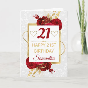 Tarjeta Flores Rojo Intenso y Cumpleaños con Hojalata Dora