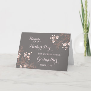 Tarjeta Flores rosa grises y padrina feliz día de la madre