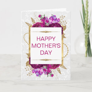 Tarjeta Flores Rosa Oscuro y Purpura Día de la Madre