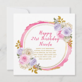 Tarjeta Flores rosa y morada elegantes cumpleaños