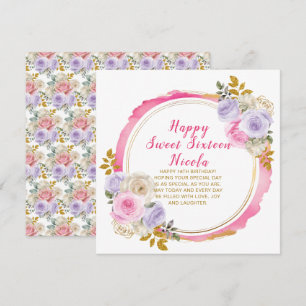 Tarjeta Flores rosa y morado elegantes 16