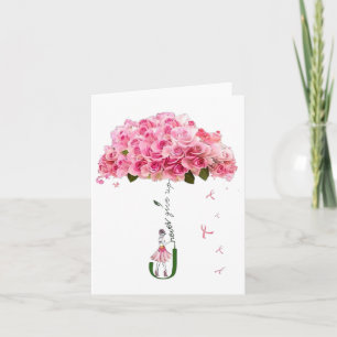 Tarjeta Flores rosadas Cinta Lucha contra el cáncer de mam