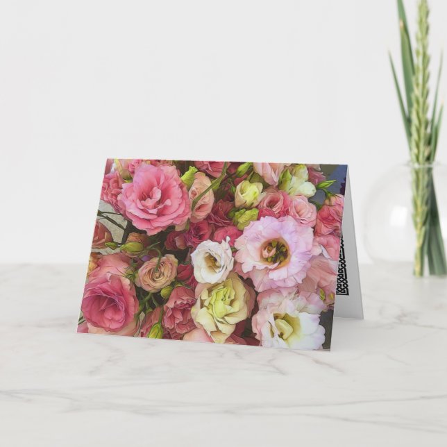 Tarjeta Flores rosadas de Lisianthus (Anverso)