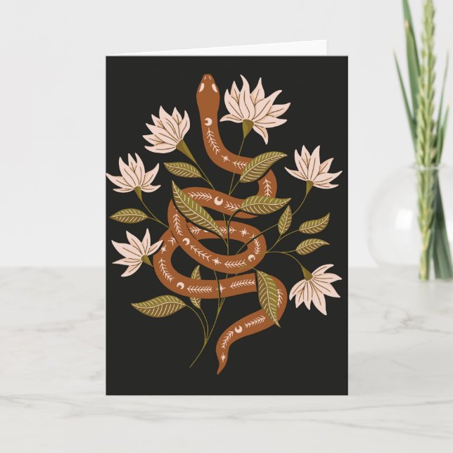 Tarjeta Flores rosadas de serpiente marrón (Anverso)