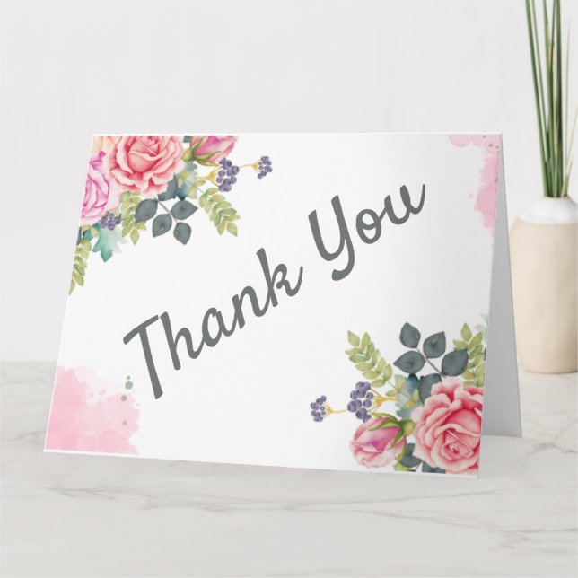 Tarjeta Flores rosadas de vegetación en acuarela (Anverso)