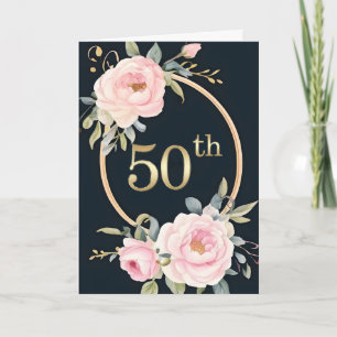 Tarjeta Flores rosadas en el 50 aniversario de bodas negro