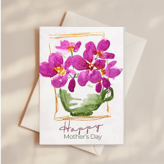 Tarjeta Flores rosadas en una taza de té Día de la Madre