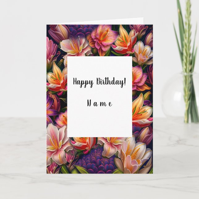 Tarjeta Flores rosadas Feliz cumpleaños (Anverso)