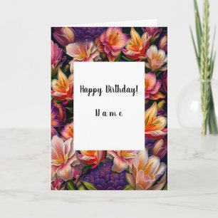 Tarjeta Flores rosadas Feliz cumpleaños