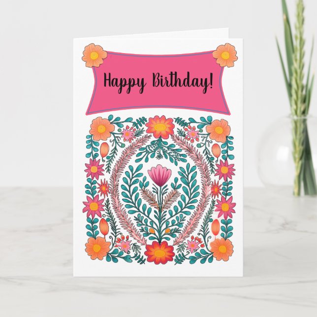 Tarjeta Flores rosadas Feliz cumpleaños (Anverso)
