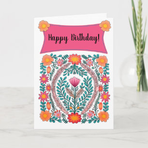 Tarjeta Flores rosadas Feliz cumpleaños