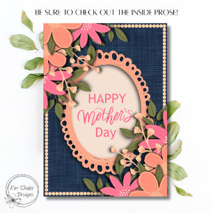 Tarjeta Flores rosadas "Feliz día de la madre" sobre azul