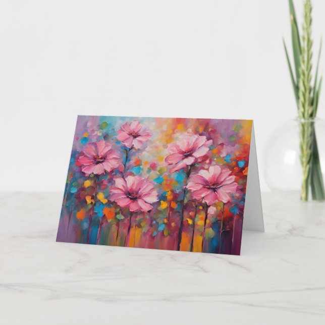 Tarjeta Flores rosadas junto a la valla  (Anverso)