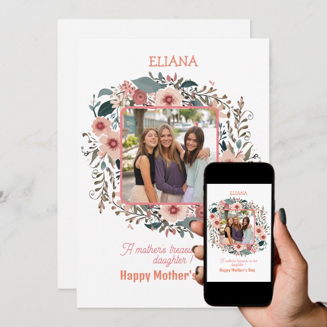 Tarjeta Flores rosadas lindas citas de madre e hija Foto  (Subido por el creador)