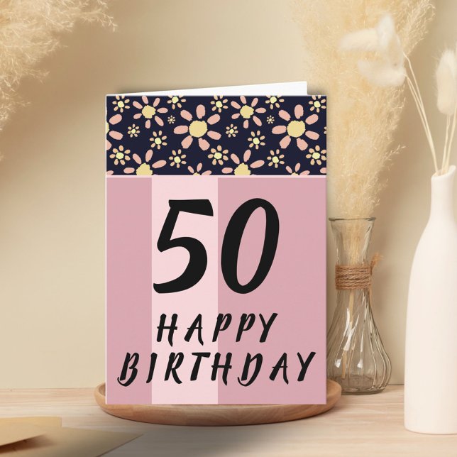 Tarjeta Flores rosadas modernas flor mujer cumpleaños 50 (Subido por el creador)