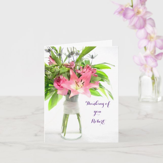 Tarjeta Flores rosadas Pensando en usted Salir Bien Pronto (Orquídea)