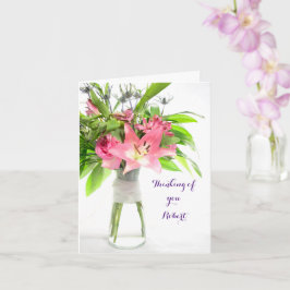 Tarjeta Flores rosadas Pensando en usted Salir Bien Pronto