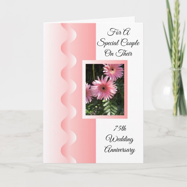 Tarjeta Flores rosadas personalizadas 75 años de Boda (Anverso)