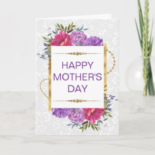 Tarjeta Flores rosadas y púrpura & Día de la Madre con bri