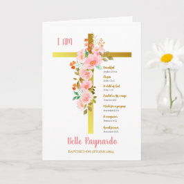 Tarjeta Flores rosadas y rojas Chicas del bautismo en cruc